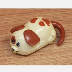 Vintage Tomy Small Wind Up Tail Brown & White Puppy Toy.